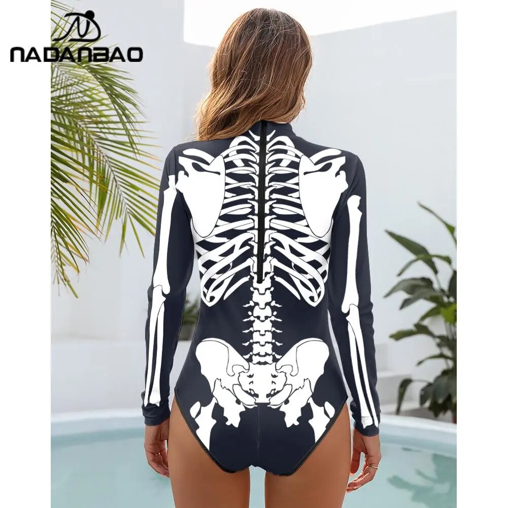 Women Girls Sexy Summer Bodysuit Skeleton Printed Party Swimwear